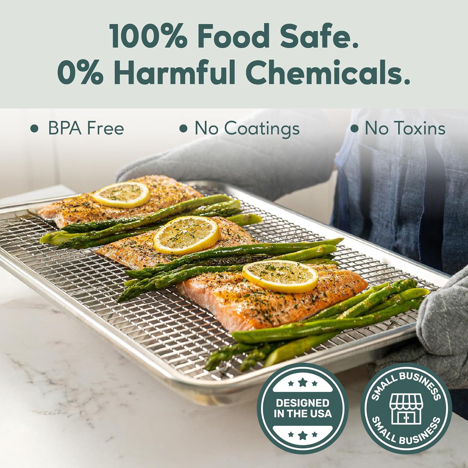 imageUltra Cuisine Aluminum Baking Sheet with Stainless Steel Cooling Rack Set Half Sheet Size Pan 13 x 18 inch Durable Rimmed Sides Easy Clean Commercial Quality for Cooking and RoastingHalf Sheet Value Pack