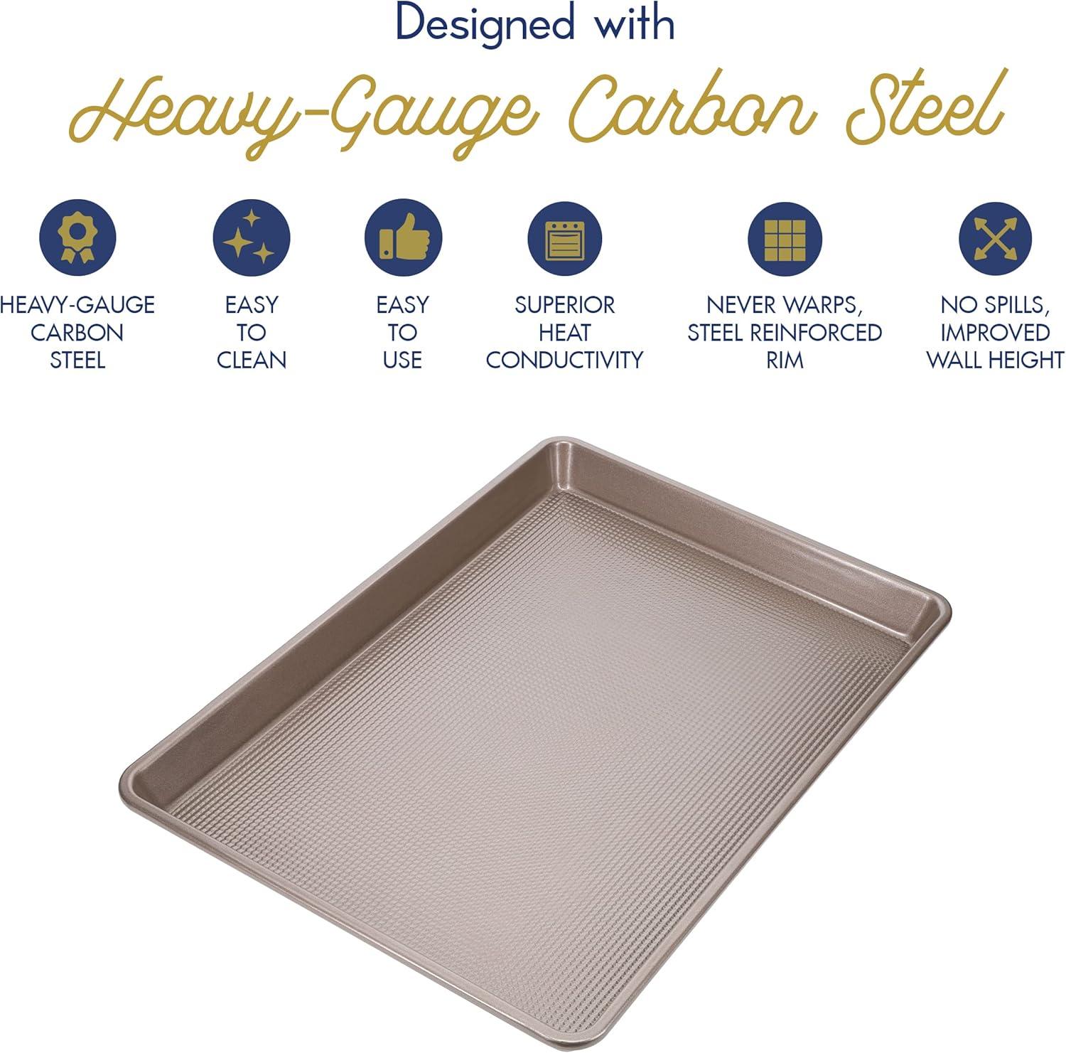 imageUltra Cuisine Aluminum Baking Sheet with Stainless Steel Cooling Rack Set Half Sheet Size Pan 13 x 18 inch Durable Rimmed Sides Easy Clean Commercial Quality for Cooking and RoastingHalf Sheet Standard