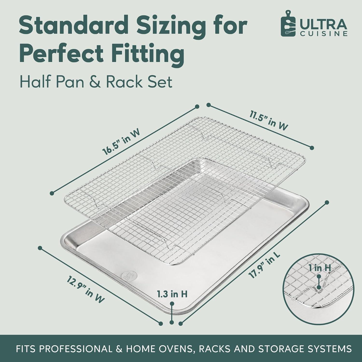 imageUltra Cuisine Aluminum Baking Sheet with Stainless Steel Cooling Rack Set Half Sheet Size Pan 13 x 18 inch Durable Rimmed Sides Easy Clean Commercial Quality for Cooking and RoastingHalf Sheet Value Pack