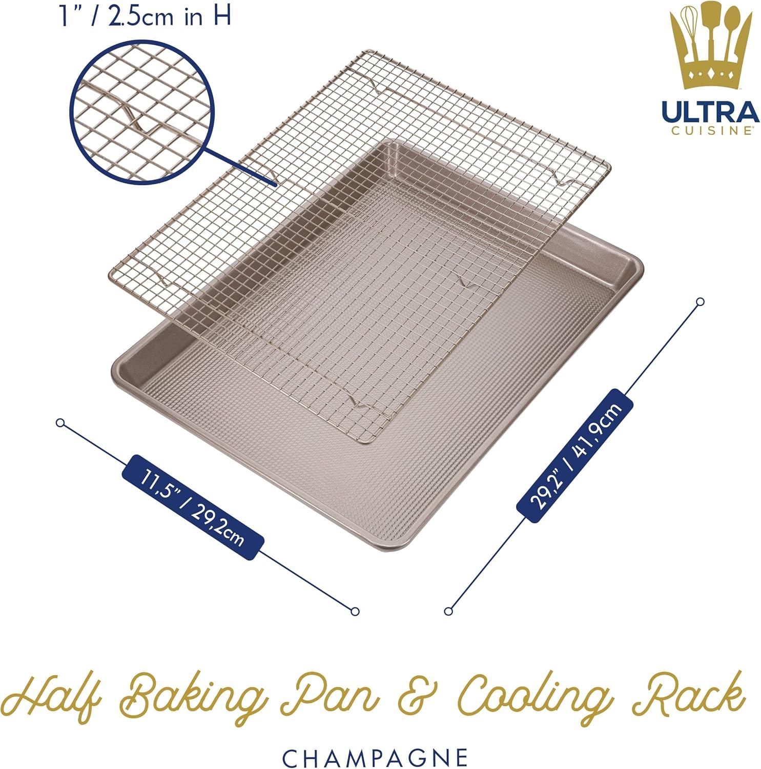 imageUltra Cuisine Aluminum Baking Sheet with Stainless Steel Cooling Rack Set Half Sheet Size Pan 13 x 18 inch Durable Rimmed Sides Easy Clean Commercial Quality for Cooking and RoastingHalf Sheet Standard