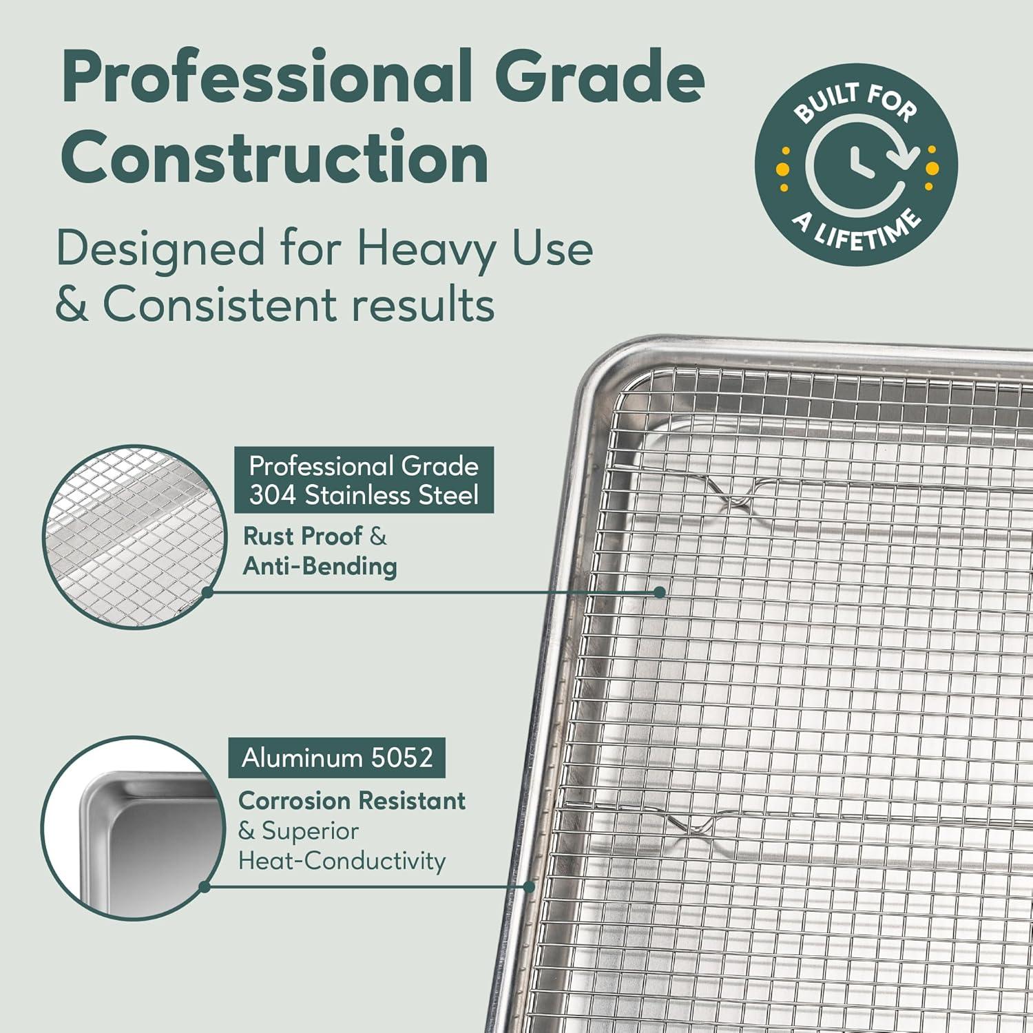 imageUltra Cuisine Aluminum Baking Sheet with Stainless Steel Cooling Rack Set Half Sheet Size Pan 13 x 18 inch Durable Rimmed Sides Easy Clean Commercial Quality for Cooking and RoastingHalf Sheet Value Pack