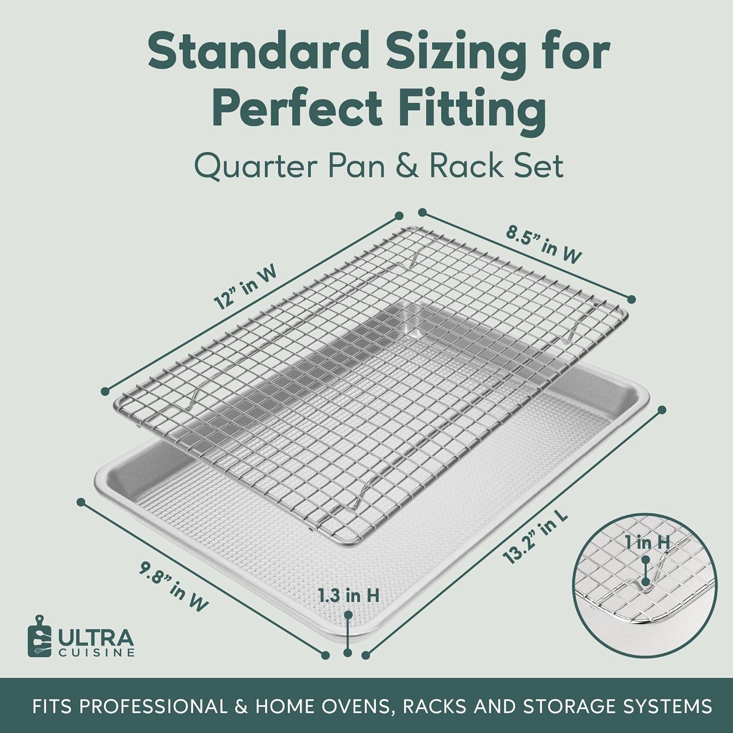 imageUltra Cuisine Aluminum Baking Sheet with Stainless Steel Cooling Rack Set Half Sheet Size Pan 13 x 18 inch Durable Rimmed Sides Easy Clean Commercial Quality for Cooking and RoastingQuarter Sheet Most Popular Pack of 2