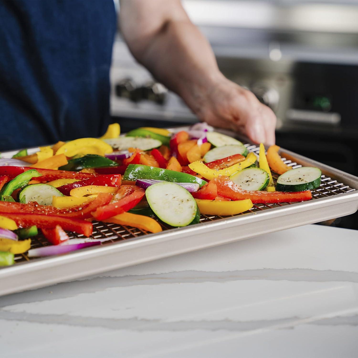 imageUltra Cuisine Aluminum Baking Sheet with Stainless Steel Cooling Rack Set Half Sheet Size Pan 13 x 18 inch Durable Rimmed Sides Easy Clean Commercial Quality for Cooking and RoastingHalf Sheet Standard