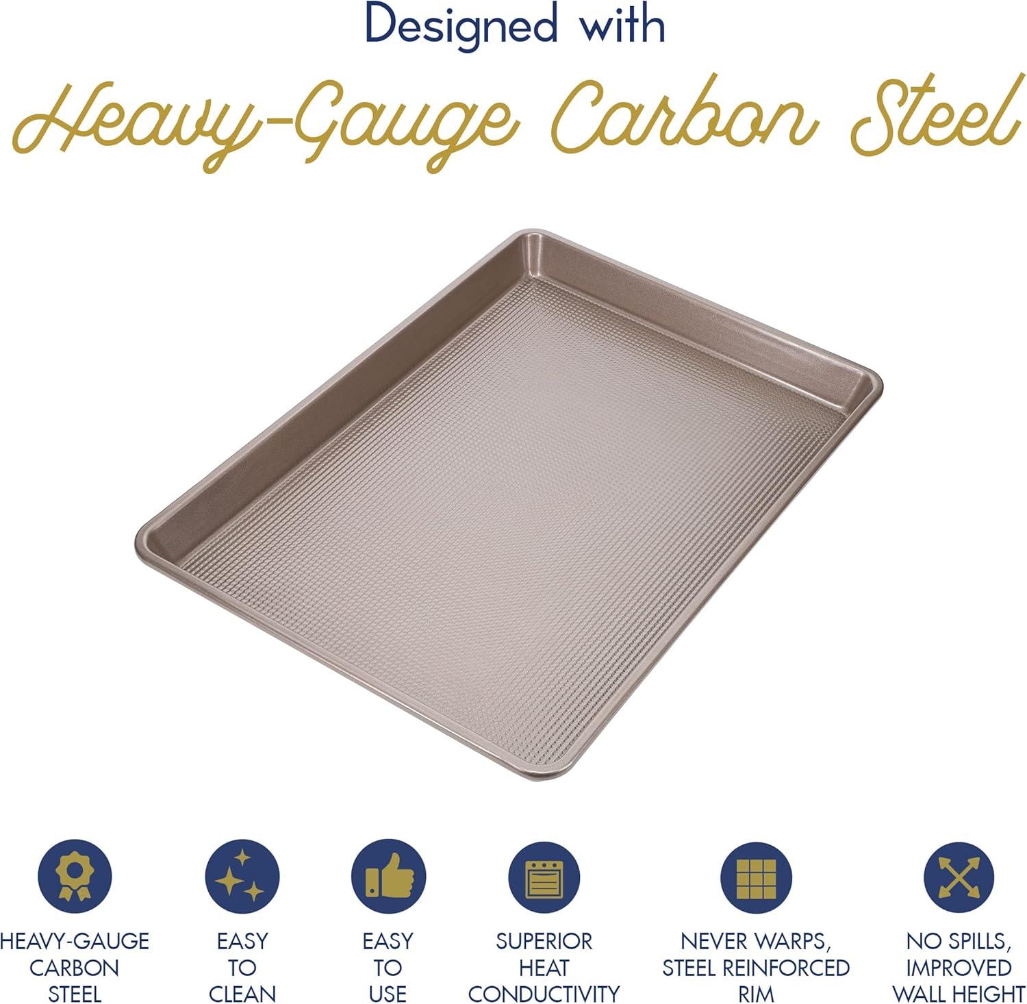 imageUltra Cuisine Aluminum Baking Sheet with Stainless Steel Cooling Rack Set Half Sheet Size Pan 13 x 18 inch Durable Rimmed Sides Easy Clean Commercial Quality for Cooking and RoastingHalf Sheet Standard