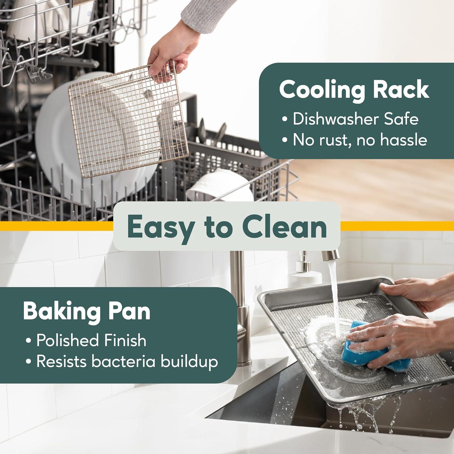 imageUltra Cuisine Aluminum Baking Sheet with Stainless Steel Cooling Rack Set Half Sheet Size Pan 13 x 18 inch Durable Rimmed Sides Easy Clean Commercial Quality for Cooking and RoastingQuarter Sheet Most Popular Pack of 2