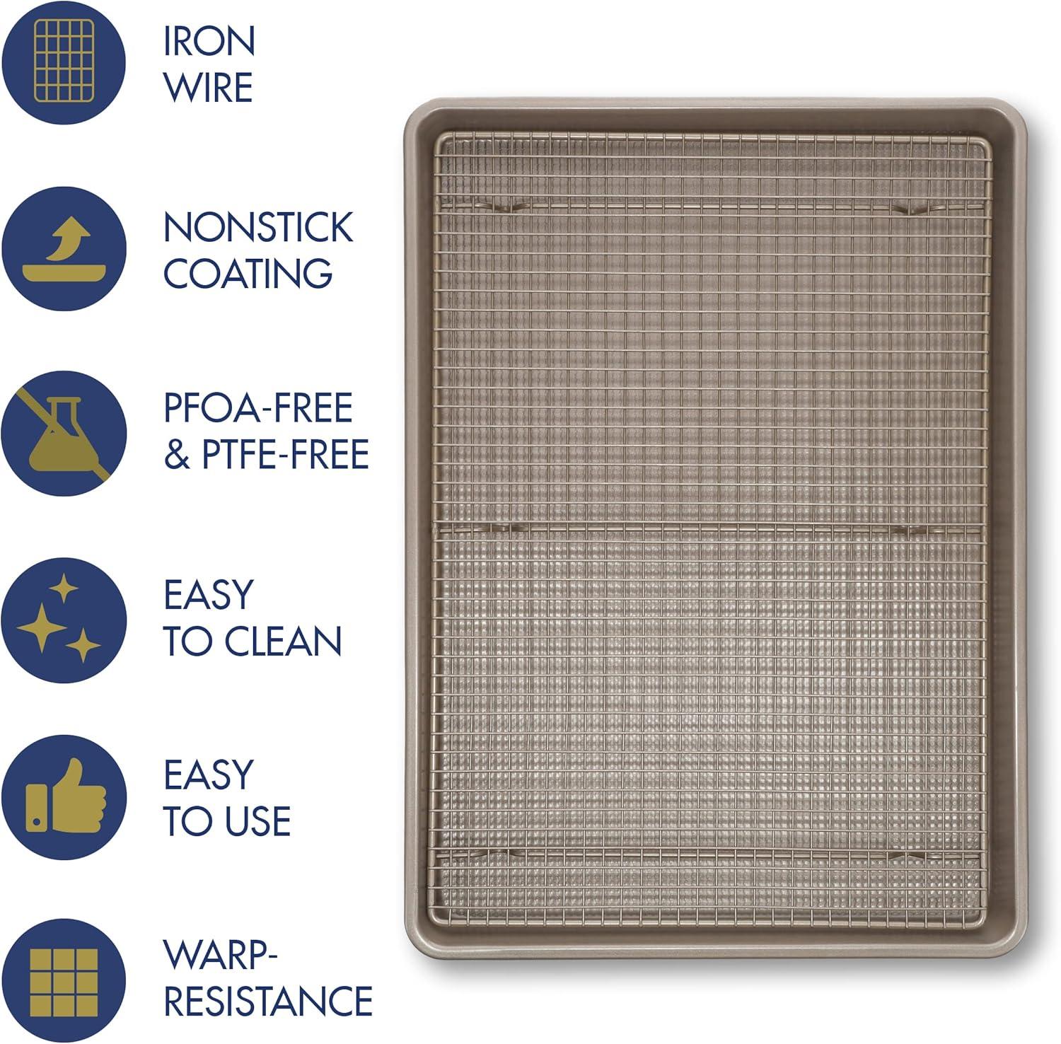 imageUltra Cuisine Aluminum Baking Sheet with Stainless Steel Cooling Rack Set Half Sheet Size Pan 13 x 18 inch Durable Rimmed Sides Easy Clean Commercial Quality for Cooking and RoastingHalf Sheet Standard