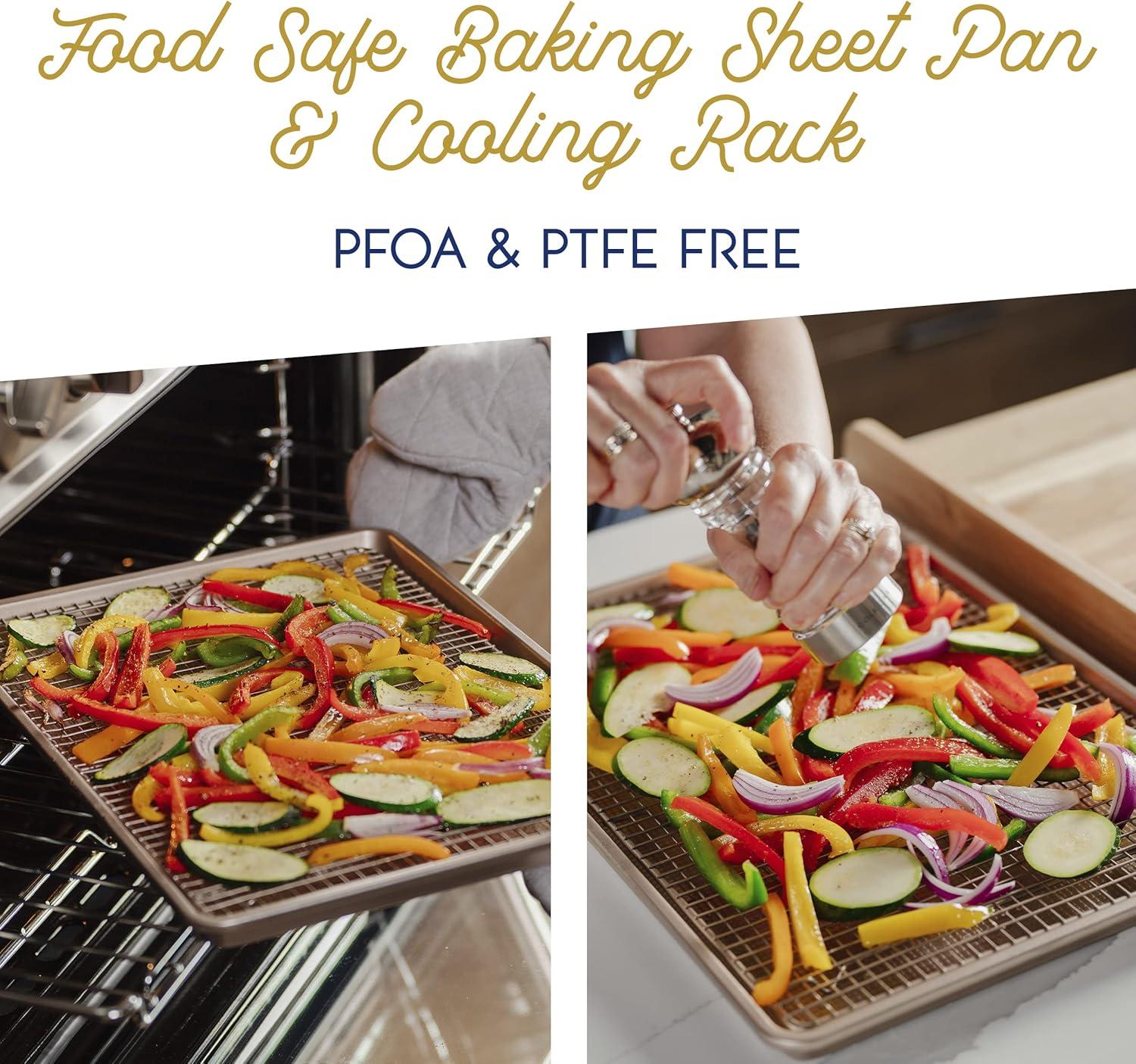 imageUltra Cuisine Aluminum Baking Sheet with Stainless Steel Cooling Rack Set Half Sheet Size Pan 13 x 18 inch Durable Rimmed Sides Easy Clean Commercial Quality for Cooking and RoastingHalf Sheet Standard