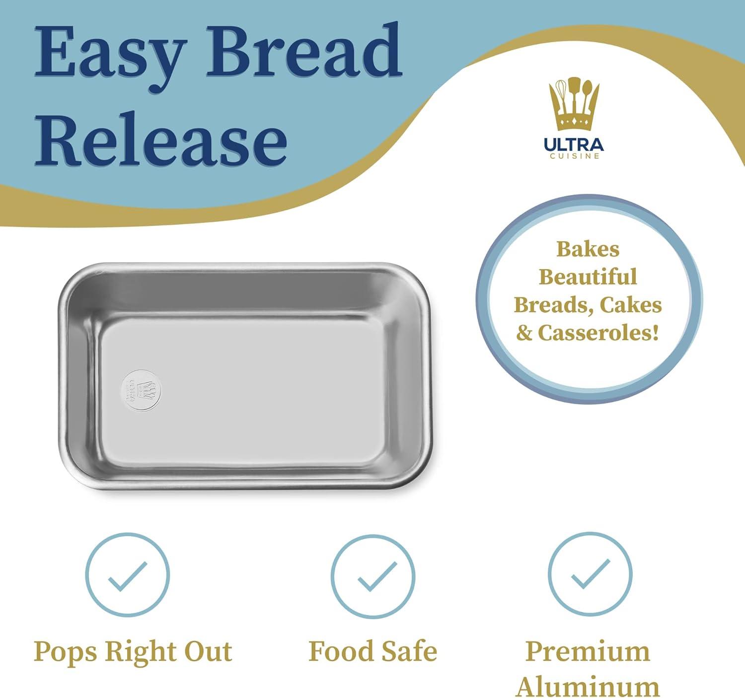 imageUltra Cuisine Aluminum Loaf Pan for Baking Bread 95x5 inch Loaf Pan 1lb Easy Clean Quality Durable Bread Tin Commercial Aluminum Bread Pan for Baking Banana Bread Cakes Casseroles LoavesSilver