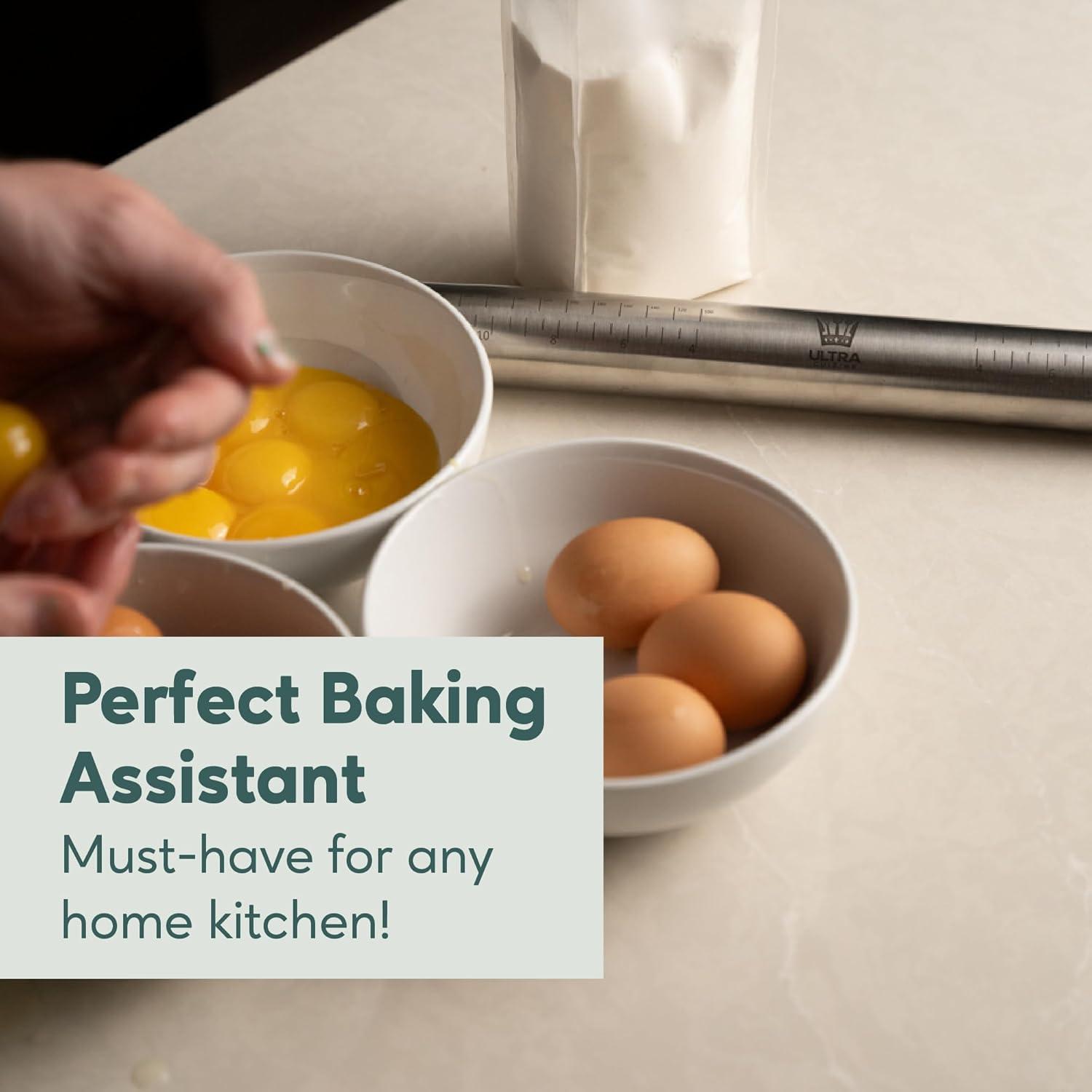 imageUltra Cuisine French Rolling Pin for Baking Use with Pizza Cookie and Pastry Dough Fondant and Pie Crust Tapered Design Bread Roller Pin Stainless Steel 1575inch Large Roller PinStainless Steel with Measurements