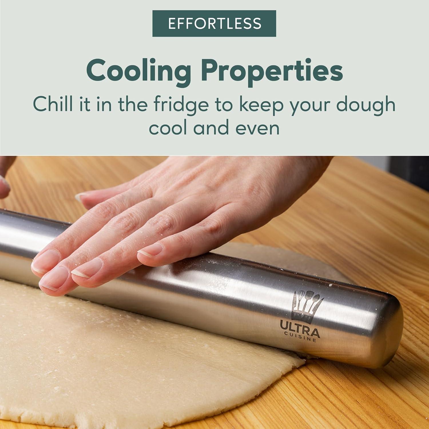 imageUltra Cuisine French Rolling Pin for Baking Use with Pizza Cookie and Pastry Dough Fondant and Pie Crust Tapered Design Bread Roller Pin Stainless Steel 1575inch Large Roller PinStainless Steel Classic