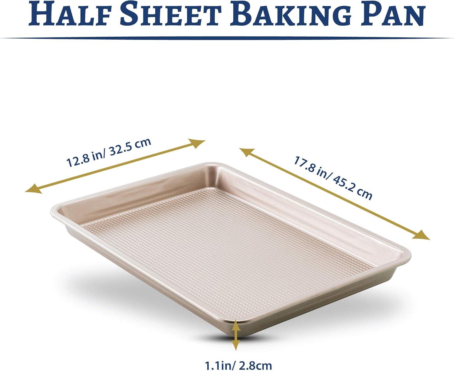 imageUltra Cuisine Nonstick Half Sheet Baking Pan Food Safe Coating Warp amp Scratch Resistant Texture for Airflow amp Carbon Steel Design Durable for Professional Quality Roasting Size 13 x 18 inchChampagne