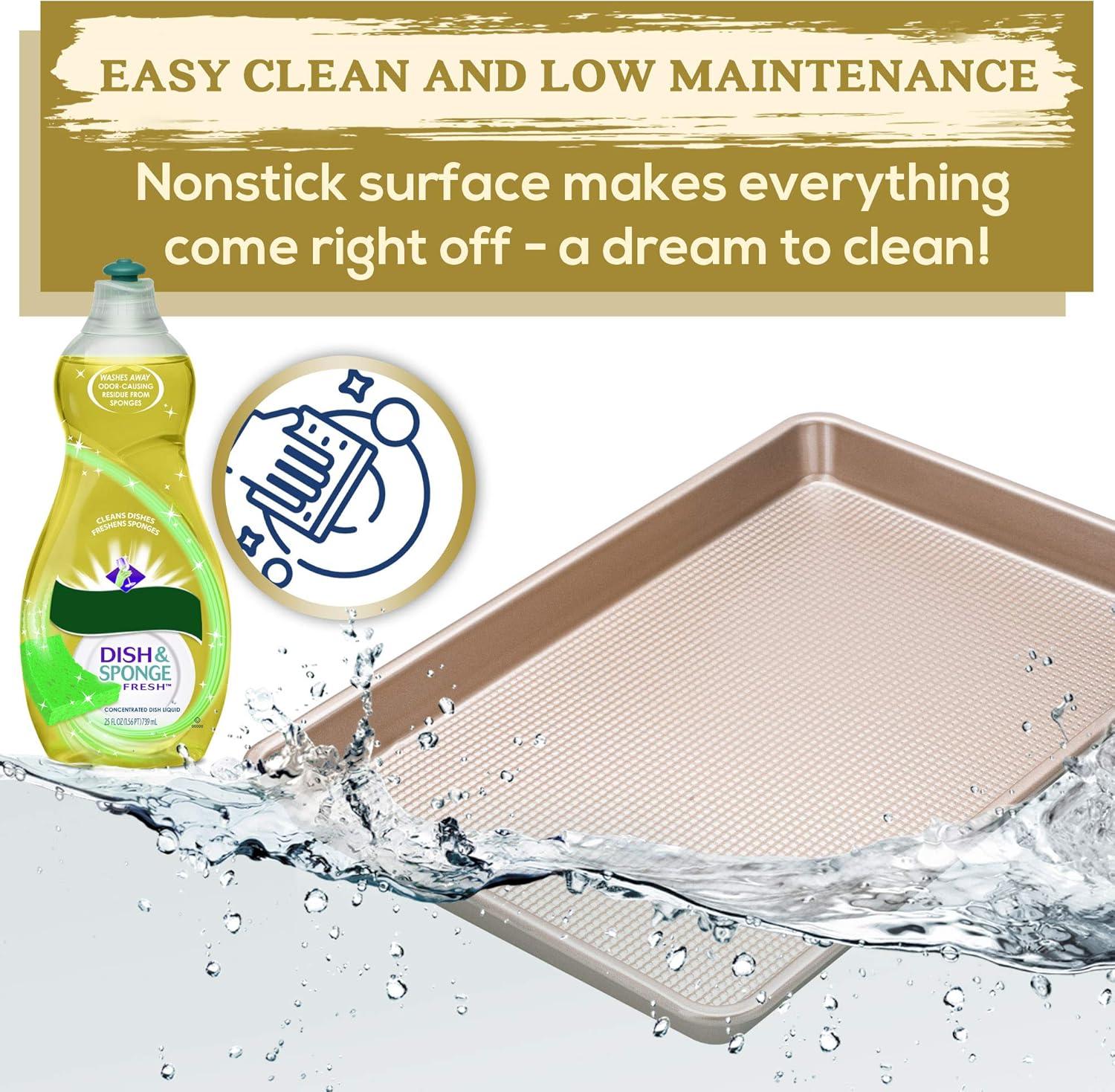imageUltra Cuisine Nonstick Half Sheet Baking Pan Food Safe Coating Warp amp Scratch Resistant Texture for Airflow amp Carbon Steel Design Durable for Professional Quality Roasting Size 13 x 18 inchChampagne