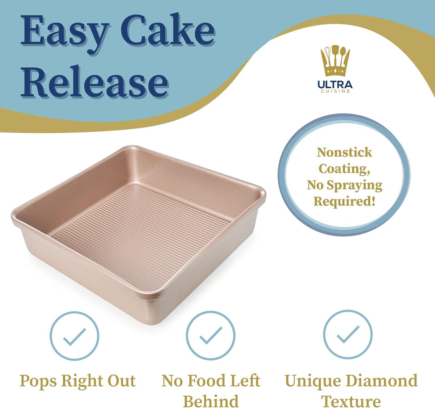 imageUltra Cuisine Nonstick Square Cake Pan Even Baking and Roasting Easy to Clean Durable Quality Warp amp Scratch Resistant Texture for Easy Release FoodSafe Size 8 x 8 inchChampagne