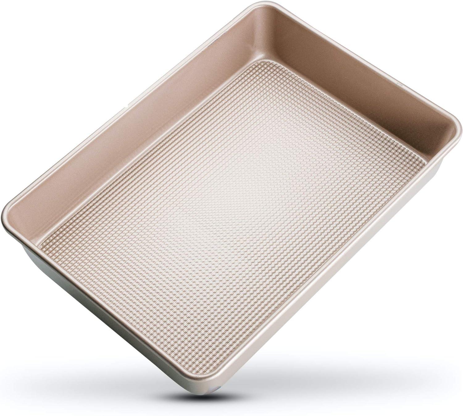 imageUltra Cuisine Nonstick Square Cake Pan Even Baking and Roasting Easy to Clean Durable Quality Warp amp Scratch Resistant Texture for Easy Release FoodSafe Size 8 x 8 inchChampagne