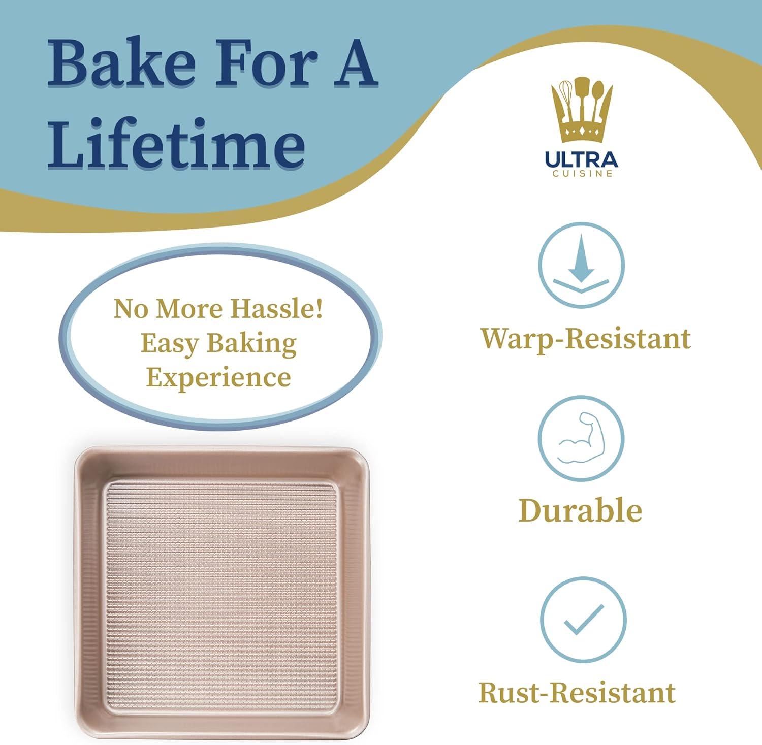 imageUltra Cuisine Nonstick Square Cake Pan Even Baking and Roasting Easy to Clean Durable Quality Warp amp Scratch Resistant Texture for Easy Release FoodSafe Size 8 x 8 inchChampagne