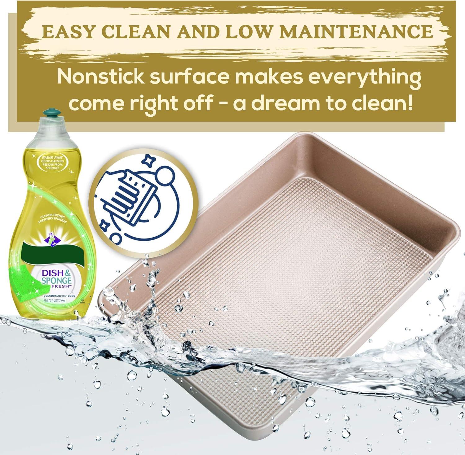imageUltra Cuisine Nonstick Square Cake Pan Even Baking and Roasting Easy to Clean Durable Quality Warp amp Scratch Resistant Texture for Easy Release FoodSafe Size 8 x 8 inchChampagne