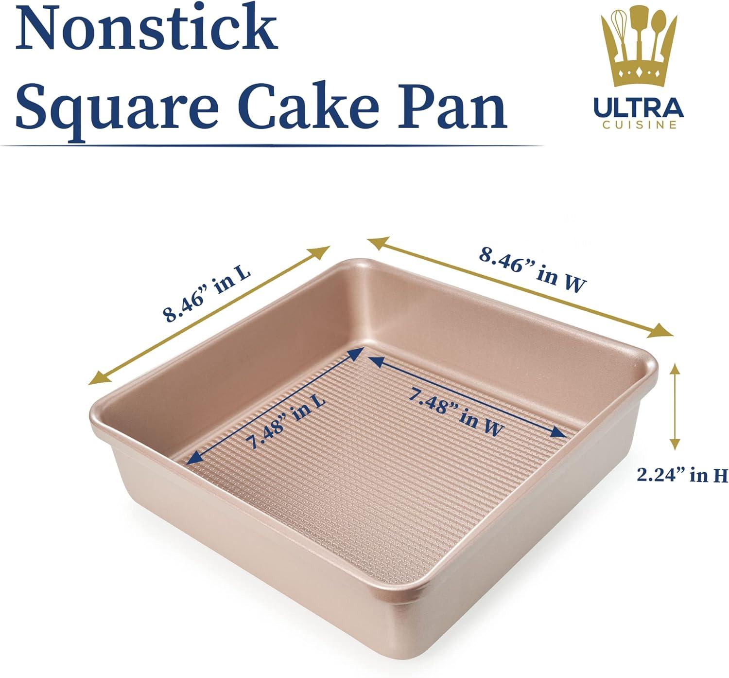 imageUltra Cuisine Nonstick Square Cake Pan Even Baking and Roasting Easy to Clean Durable Quality Warp amp Scratch Resistant Texture for Easy Release FoodSafe Size 8 x 8 inchChampagne