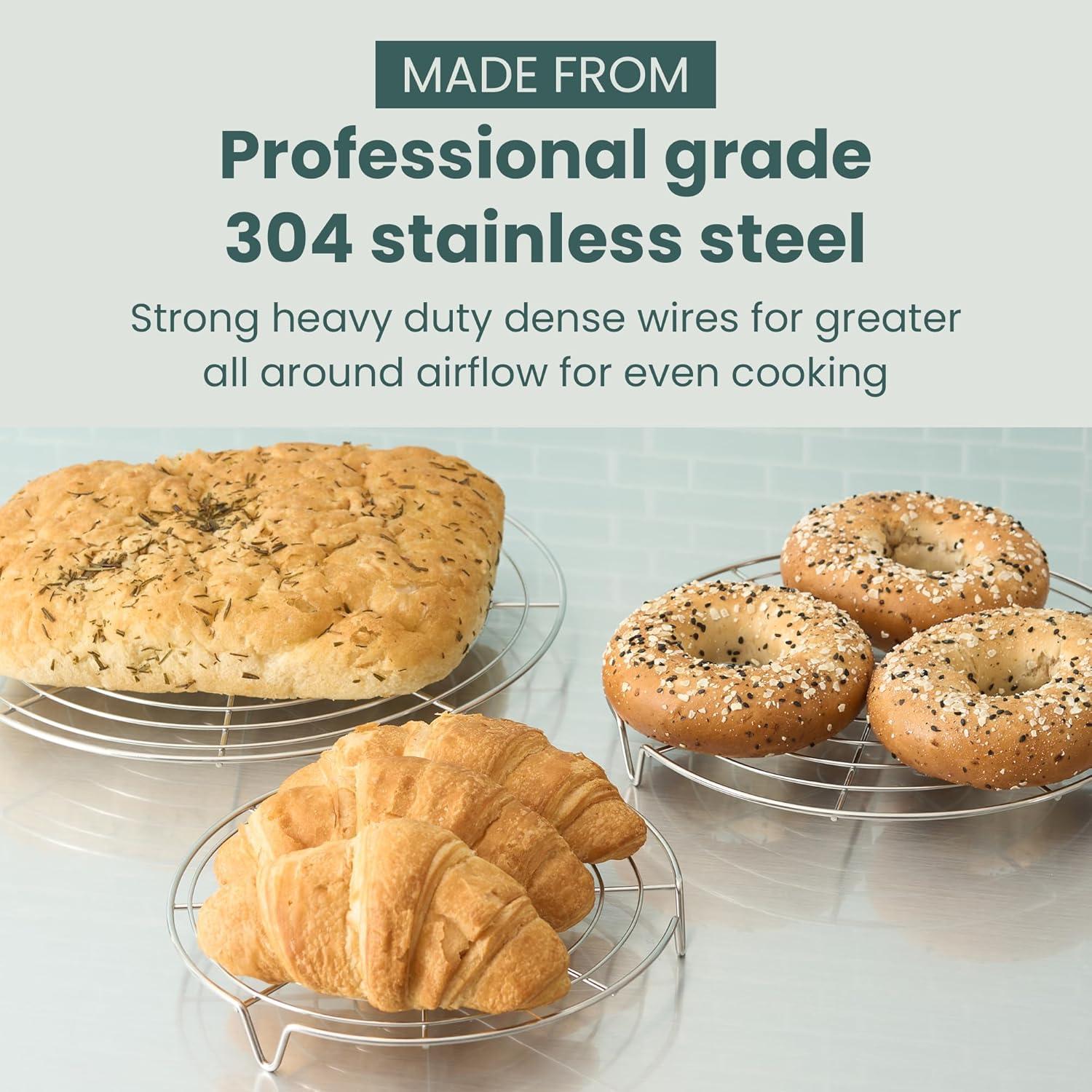 imageUltra Cuisine OvenSafe DishwasherSafe 100 Stainless Steel Cooling amp Baking Rack Set TightWire Bake for Oven Cooking Heavy Duty 85x12 Set of 2 Small Quarter Sheet Pan Cooling RacksRound Rack 3Pack