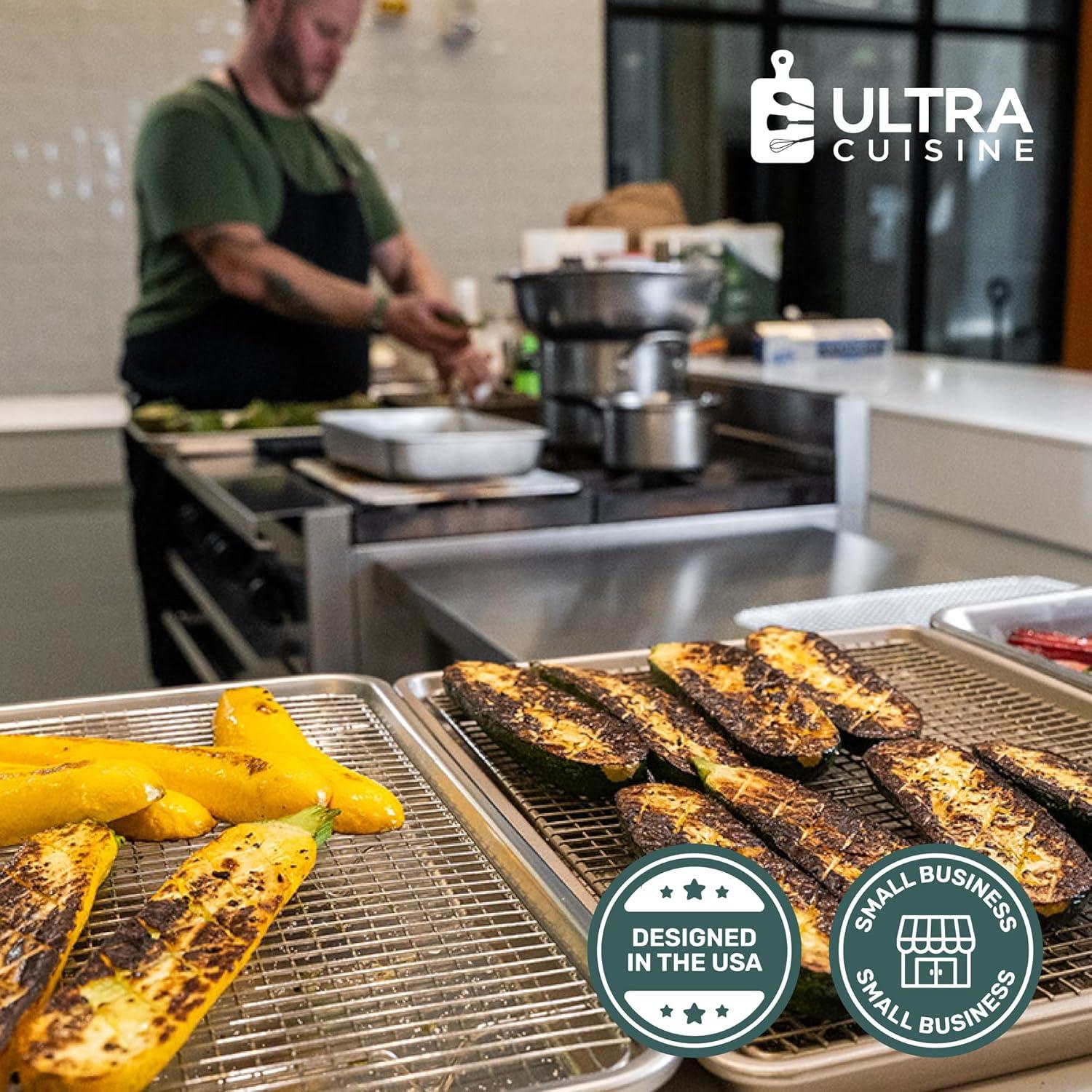 imageUltra Cuisine OvenSafe DishwasherSafe 100 Stainless Steel Cooling amp Baking Rack Set TightWire Bake for Oven Cooking Heavy Duty 85x12 Set of 2 Small Quarter Sheet Pan Cooling Racks100 x 1475 1Pack