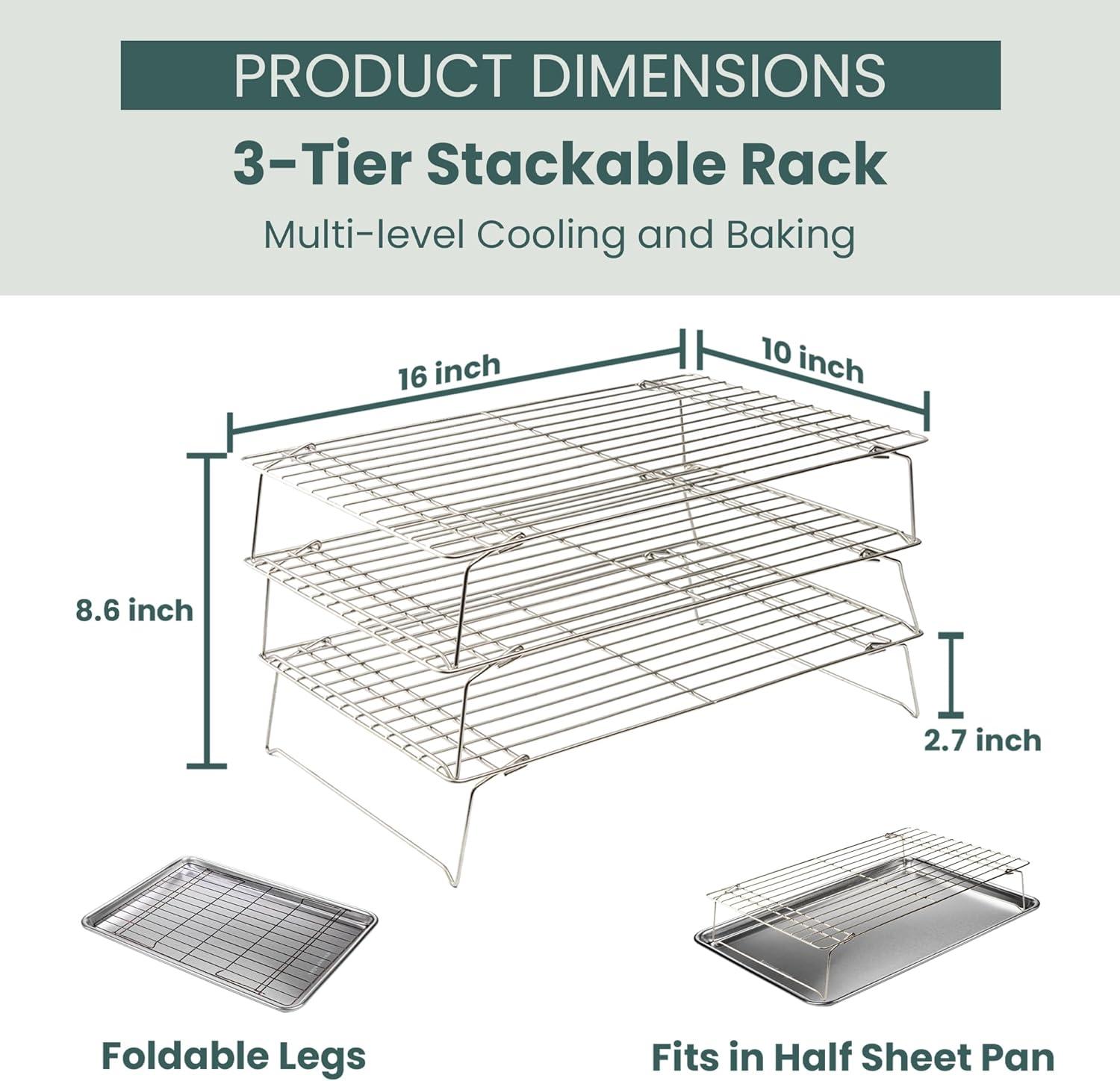 imageUltra Cuisine OvenSafe DishwasherSafe 100 Stainless Steel Cooling amp Baking Rack Set TightWire Bake for Oven Cooking Heavy Duty 85x12 Set of 2 Small Quarter Sheet Pan Cooling Racks10 x 16 3Pack