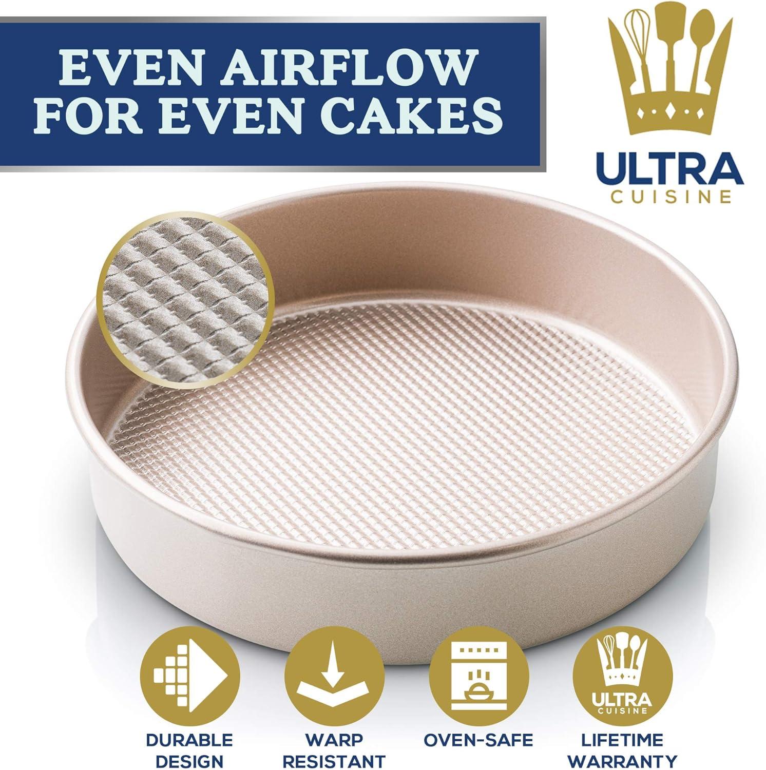imageUltra Cuisine Textured Nonstick Steel 8 inch Round Cake Pan Durable OvenSafe WarpResistant Easy Clean for Cooking and Baking8 x 8 x 193 Pack of 2