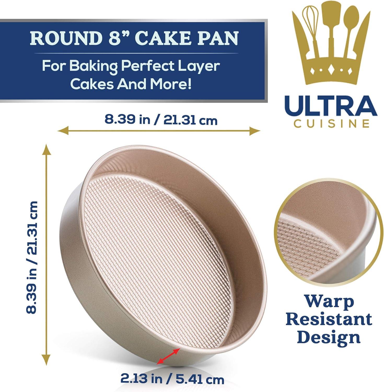 imageUltra Cuisine Textured Nonstick Steel 8 inch Round Cake Pan Durable OvenSafe WarpResistant Easy Clean for Cooking and Baking8 x 8 x 193 Pack of 2