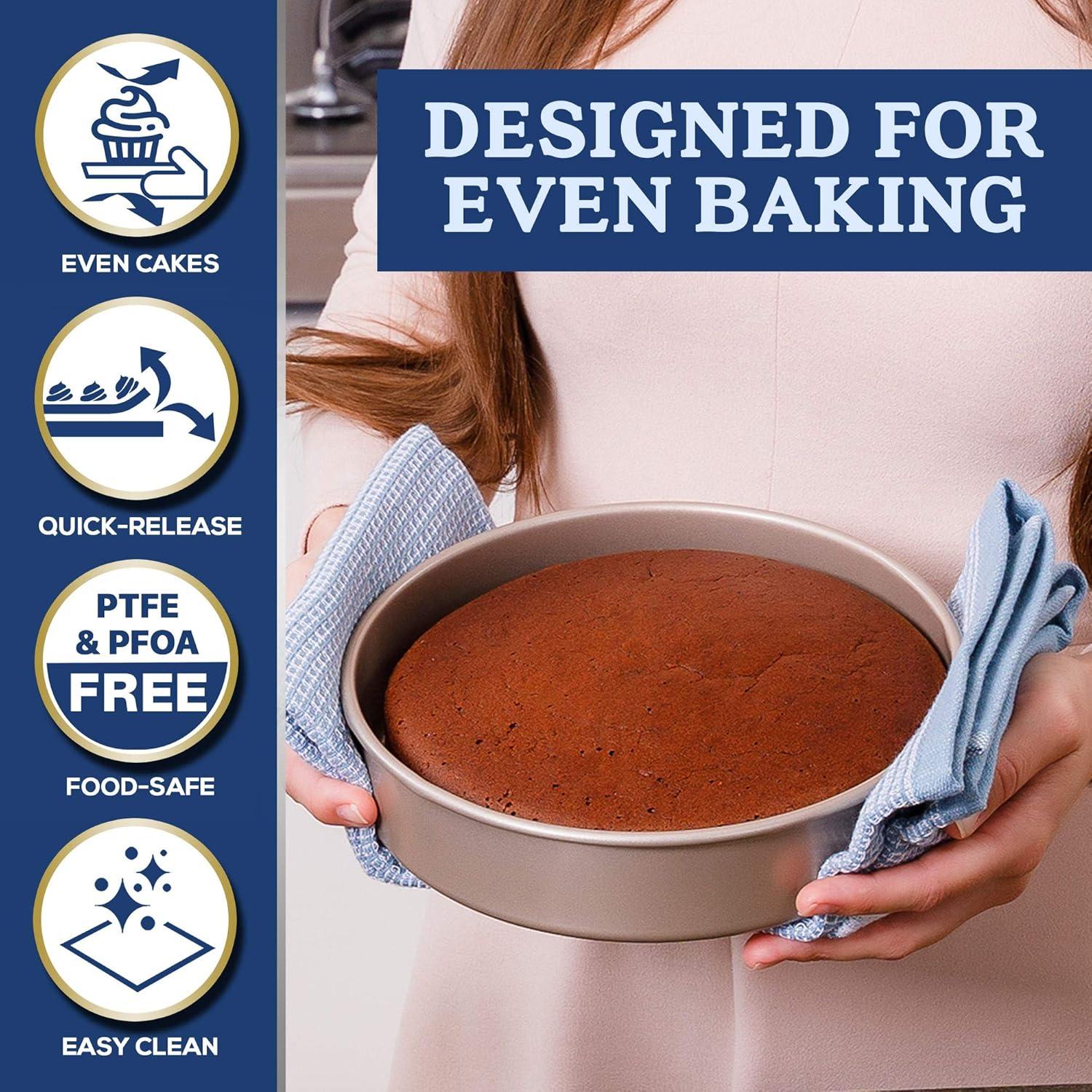 imageUltra Cuisine Textured Nonstick Steel 8 inch Round Cake Pan Durable OvenSafe WarpResistant Easy Clean for Cooking and Baking8 x 8 x 193 Pack of 2
