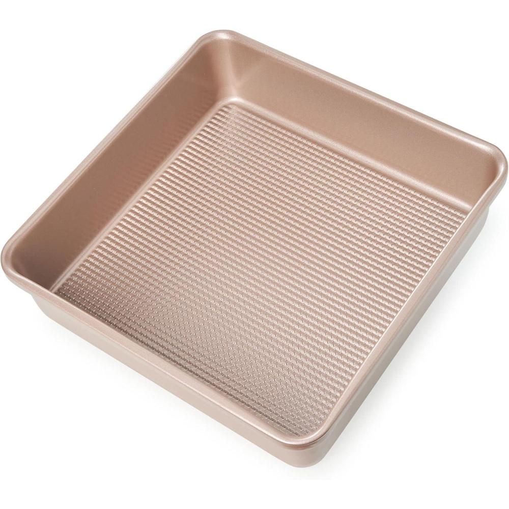 imageUltra Cuisine Nonstick Square Cake Pan Even Baking and Roasting Easy to Clean Durable Quality Warp amp Scratch Resistant Texture for Easy Release FoodSafe Size 8 x 8 inchChampagne