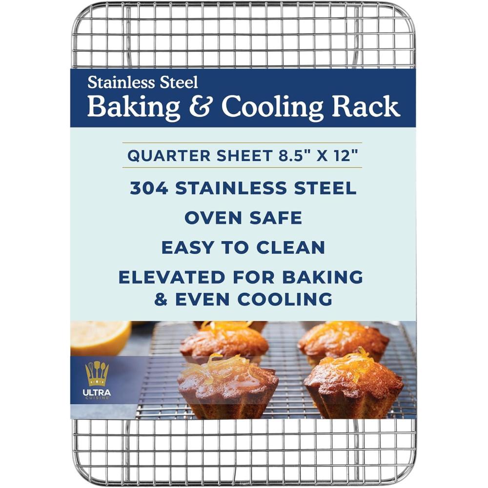 imageUltra Cuisine OvenSafe DishwasherSafe 100 Stainless Steel Cooling amp Baking Rack Set TightWire Bake for Oven Cooking Heavy Duty 85x12 Set of 2 Small Quarter Sheet Pan Cooling Racks85 x 120 1Pack