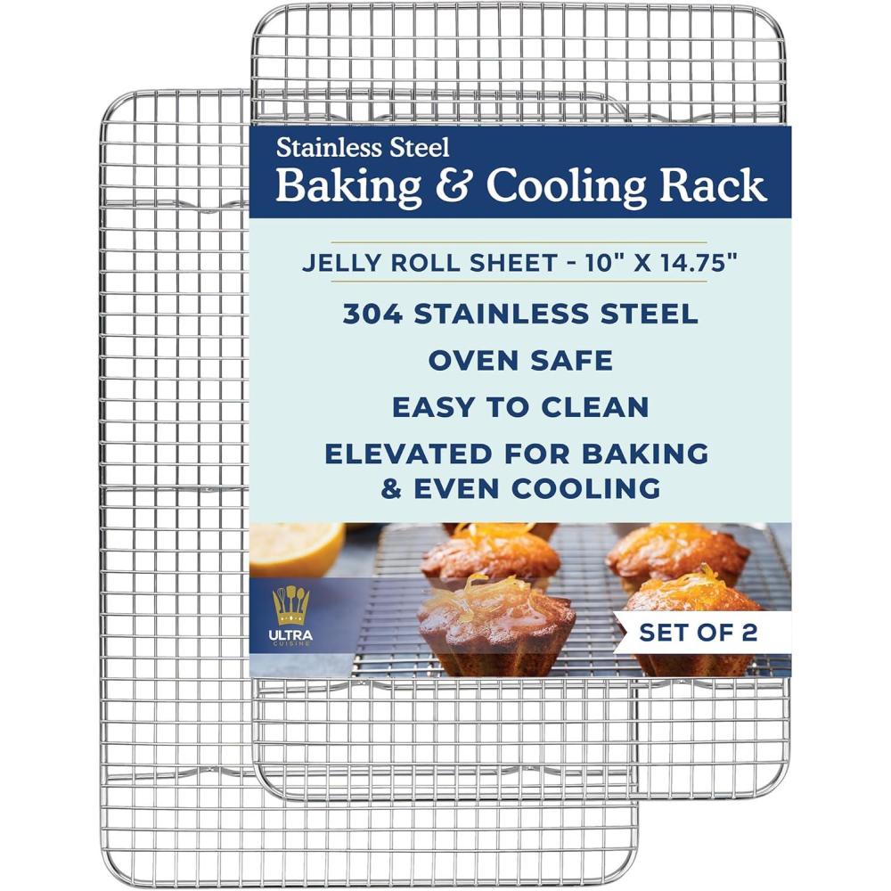 imageUltra Cuisine OvenSafe DishwasherSafe 100 Stainless Steel Cooling amp Baking Rack Set TightWire Bake for Oven Cooking Heavy Duty 85x12 Set of 2 Small Quarter Sheet Pan Cooling Racks100 x 1475 2Pack
