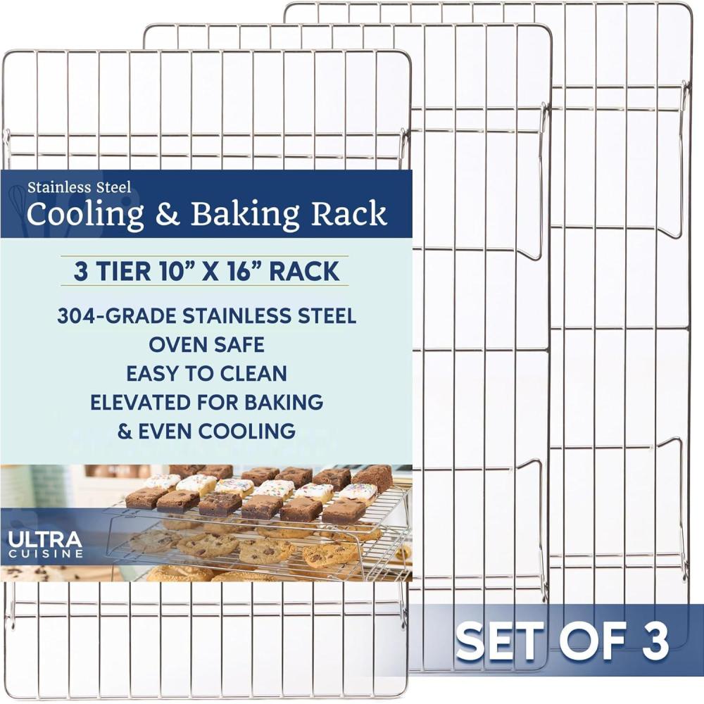 imageUltra Cuisine OvenSafe DishwasherSafe 100 Stainless Steel Cooling amp Baking Rack Set TightWire Bake for Oven Cooking Heavy Duty 85x12 Set of 2 Small Quarter Sheet Pan Cooling Racks10 x 16 3Pack