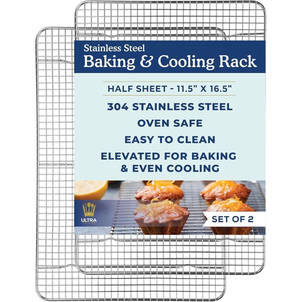 imageUltra Cuisine OvenSafe DishwasherSafe 100 Stainless Steel Cooling amp Baking Rack Set TightWire Bake for Oven Cooking Heavy Duty 85x12 Set of 2 Small Quarter Sheet Pan Cooling Racks115 x 165 2Pack