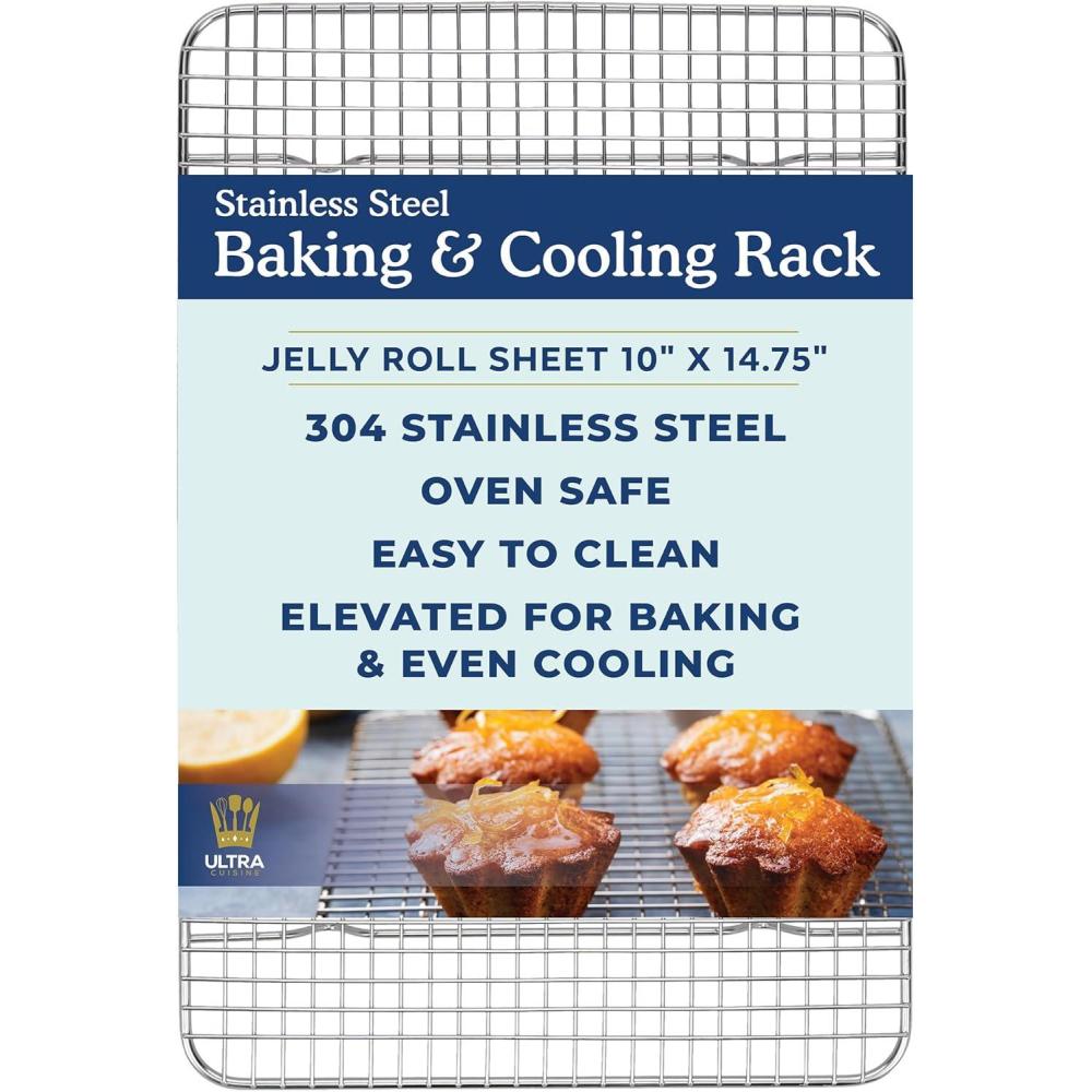 imageUltra Cuisine OvenSafe DishwasherSafe 100 Stainless Steel Cooling amp Baking Rack Set TightWire Bake for Oven Cooking Heavy Duty 85x12 Set of 2 Small Quarter Sheet Pan Cooling Racks100 x 1475 1Pack