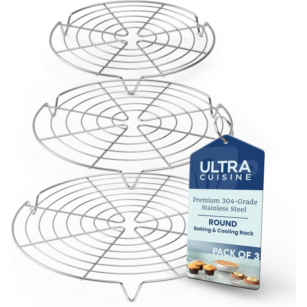 imageUltra Cuisine OvenSafe DishwasherSafe 100 Stainless Steel Cooling amp Baking Rack Set TightWire Bake for Oven Cooking Heavy Duty 85x12 Set of 2 Small Quarter Sheet Pan Cooling RacksRound Rack 3Pack