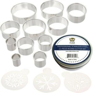 Ultra Cuisine 11 Piece Small Circle Cookie Cutter Set – Graduated Round Cookie Mold Cutter For Donuts & Scones – Heavy-Duty Stainless Steel w/3 Pastry Ring Cookie Cutters For Baking – Food Rings
