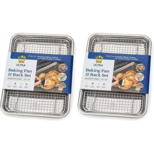 Ultra Cuisine Aluminum Baking Sheet with Stainless Steel Cooling Rack Set -Half Sheet Size Pan 13 x 18 inch, Durable Rimmed Sides, Easy Clean, Commercial Quality for Cooking and Roasting(Quarter Sheet (Most Popular) (Pack of 2))