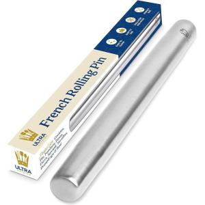 Ultra Cuisine French Rolling Pin for Baking – Use with Pizza, Cookie, and Pastry Dough, Fondant and Pie Crust – Tapered Design Bread Roller Pin, Stainless Steel 15.75-inch Large Roller Pin(Stainless Steel Classic)