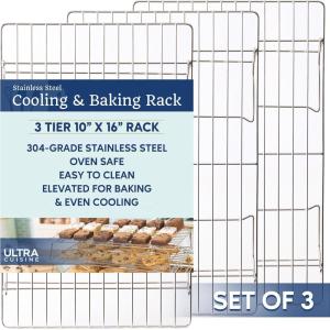 Ultra Cuisine Oven-Safe, Dishwasher-Safe 100% Stainless Steel Cooling & Baking Rack Set – Tight-Wire Bake for Oven Cooking – Heavy Duty – 8.5×12 – Set of 2 – Small Quarter Sheet Pan Cooling Racks(10″ x 16″ 3-Pack)