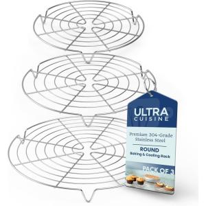 Ultra Cuisine Oven-Safe, Dishwasher-Safe 100% Stainless Steel Cooling & Baking Rack Set – Tight-Wire Bake for Oven Cooking – Heavy Duty – 8.5×12 – Set of 2 – Small Quarter Sheet Pan Cooling Racks(Round Rack 3-Pack)
