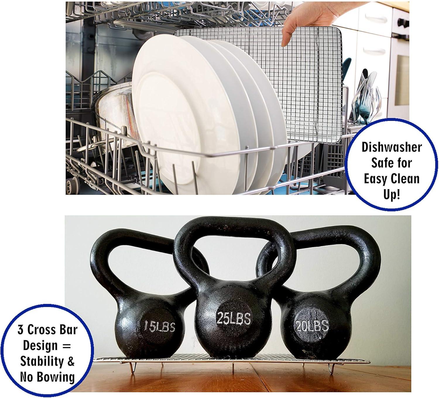 imageStainless Steel Wire Cooling Rack for Baking 3 Pack 1 for Half Sheet Pans 1 for Jelly Roll Pans and 1 for Quarter Sheet Pans Ovensafe Heavy Duty Commercial Quality