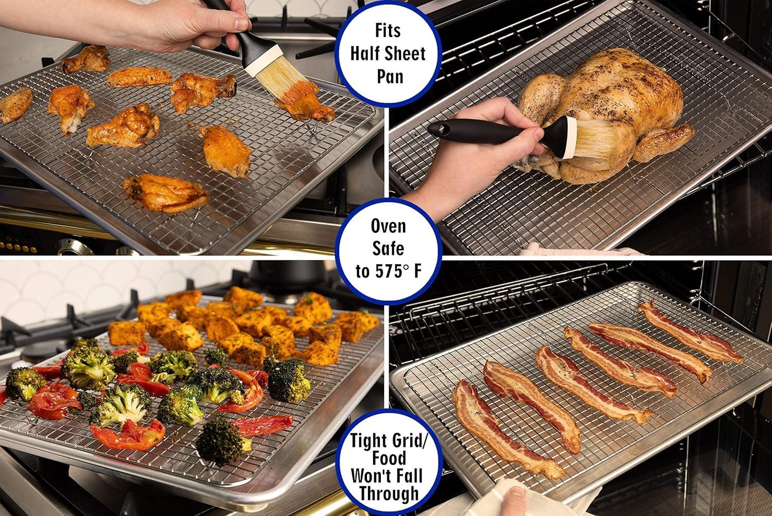 imageStainless Steel Wire Cooling Rack for Baking 3 Pack 1 for Half Sheet Pans 1 for Jelly Roll Pans and 1 for Quarter Sheet Pans Ovensafe Heavy Duty Commercial Quality