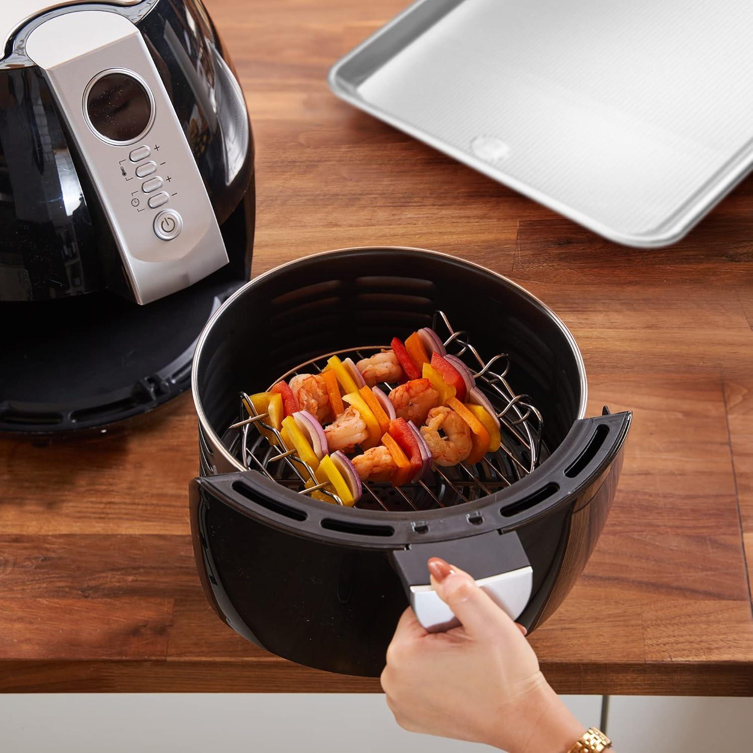 imageUltra Cuisine Air Fryer Accessories Set of 8 Fits 32QT 58QT Deep Fryer 8 Inch Cake Pan Pizza Pan Silicone Mat MultiPurpose Rack Metal Stand BPA Free Dishwasher Safe Easy to Clean