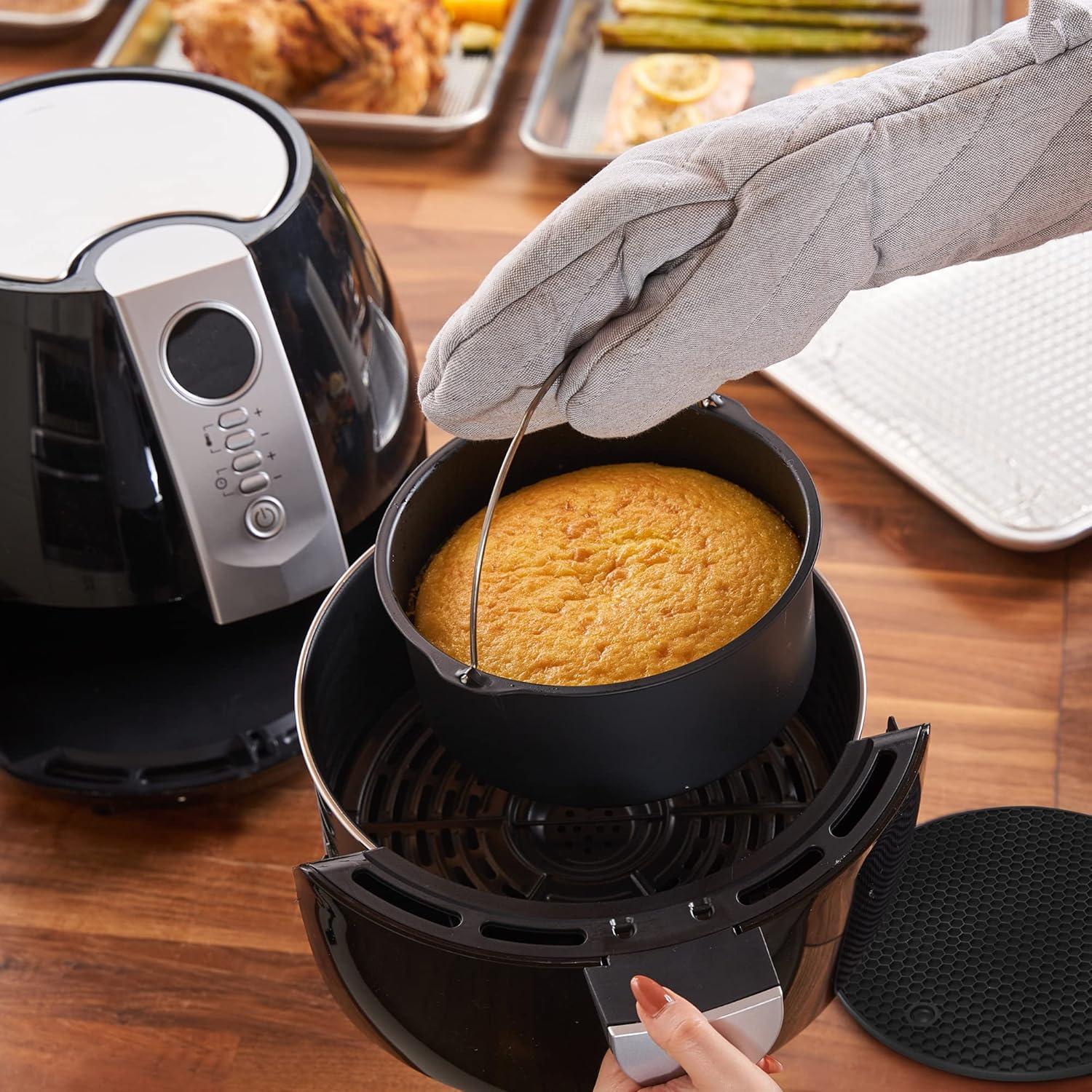 imageUltra Cuisine Air Fryer Accessories Set of 8 Fits 32QT 58QT Deep Fryer 8 Inch Cake Pan Pizza Pan Silicone Mat MultiPurpose Rack Metal Stand BPA Free Dishwasher Safe Easy to Clean