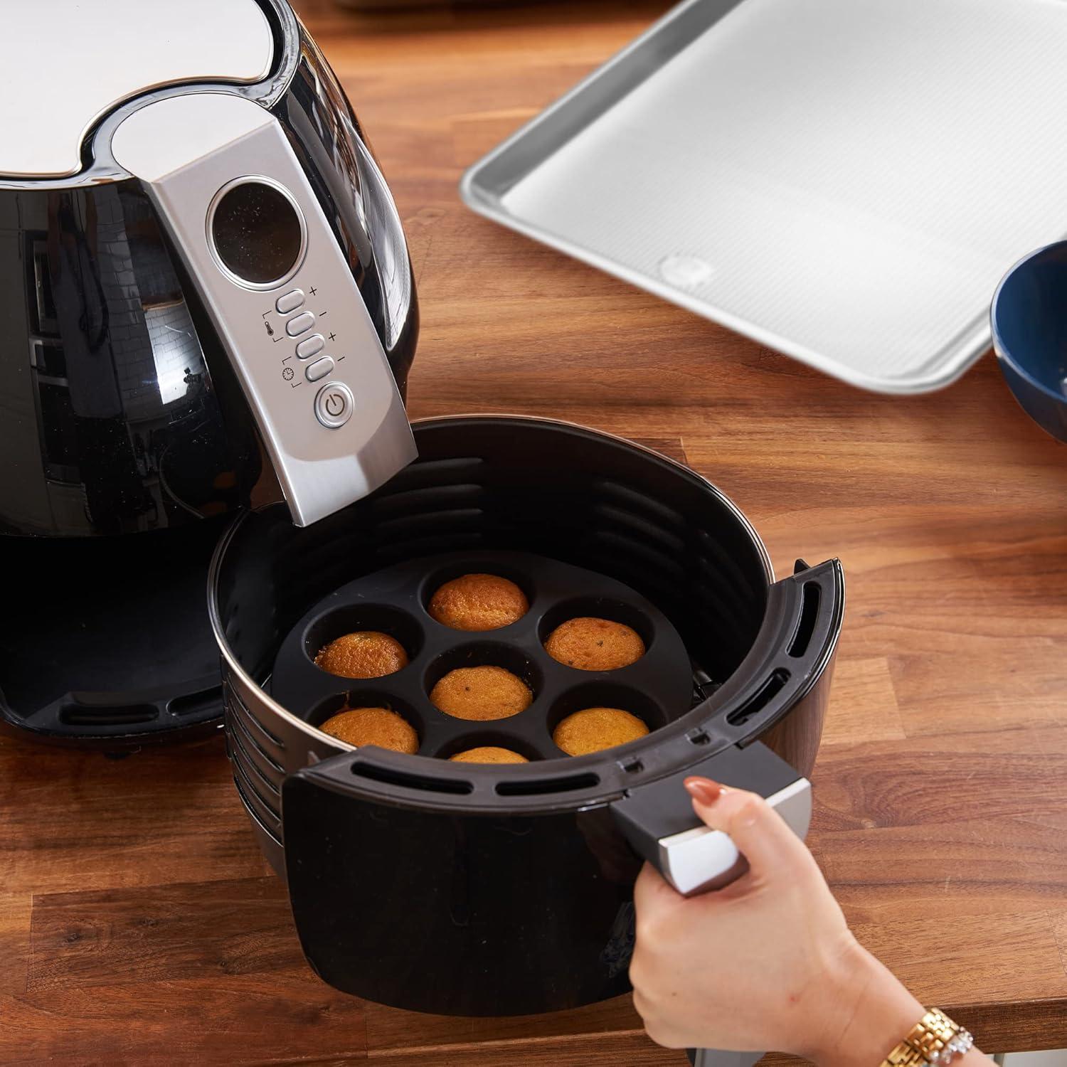 imageUltra Cuisine Air Fryer Accessories Set of 8 Fits 32QT 58QT Deep Fryer 8 Inch Cake Pan Pizza Pan Silicone Mat MultiPurpose Rack Metal Stand BPA Free Dishwasher Safe Easy to Clean