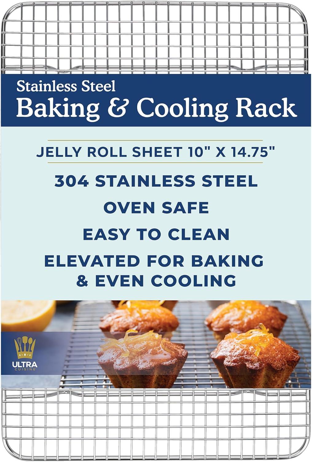 imageUltra Cuisine Heavy Duty 100 Stainless Steel Cooling Rack for Cooking and Baking Baking Rack amp Wire Cooling Rack Fits Half Sheet and Jelly Roll Sheet Pans 115x165 amp 10x1475