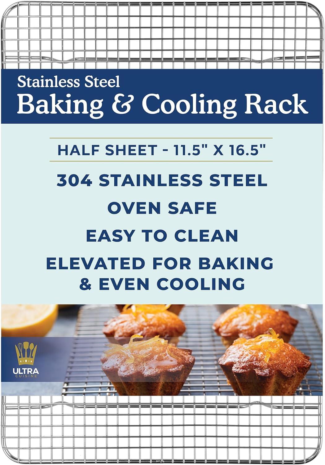 imageUltra Cuisine Heavy Duty 100 Stainless Steel Cooling Rack for Cooking and Baking Baking Rack amp Wire Cooling Rack Fits Half Sheet and Jelly Roll Sheet Pans 115x165 amp 10x1475