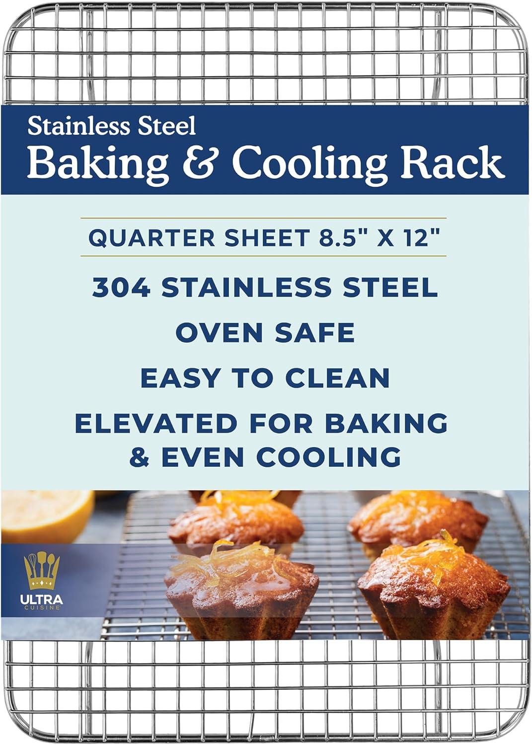 imageUltra Cuisine Heavy Duty 100 Stainless Steel Cooling Rack for Cooking and Baking Baking Rack amp Wire Cooling Rack Fits Half Sheet and Quarter Sheet Pans 115x165 amp 85x12
