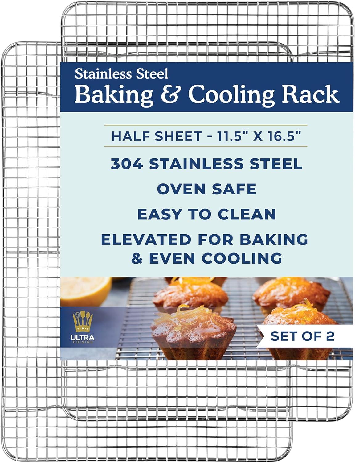 imageUltra Cuisine Heavy Duty 100 Stainless Steel Cooling Rack for Cooking and Baking Baking Rack amp Wire Cooling Rack Fits Half and Quarter Sheet Pans 115x 165 and 85x 12