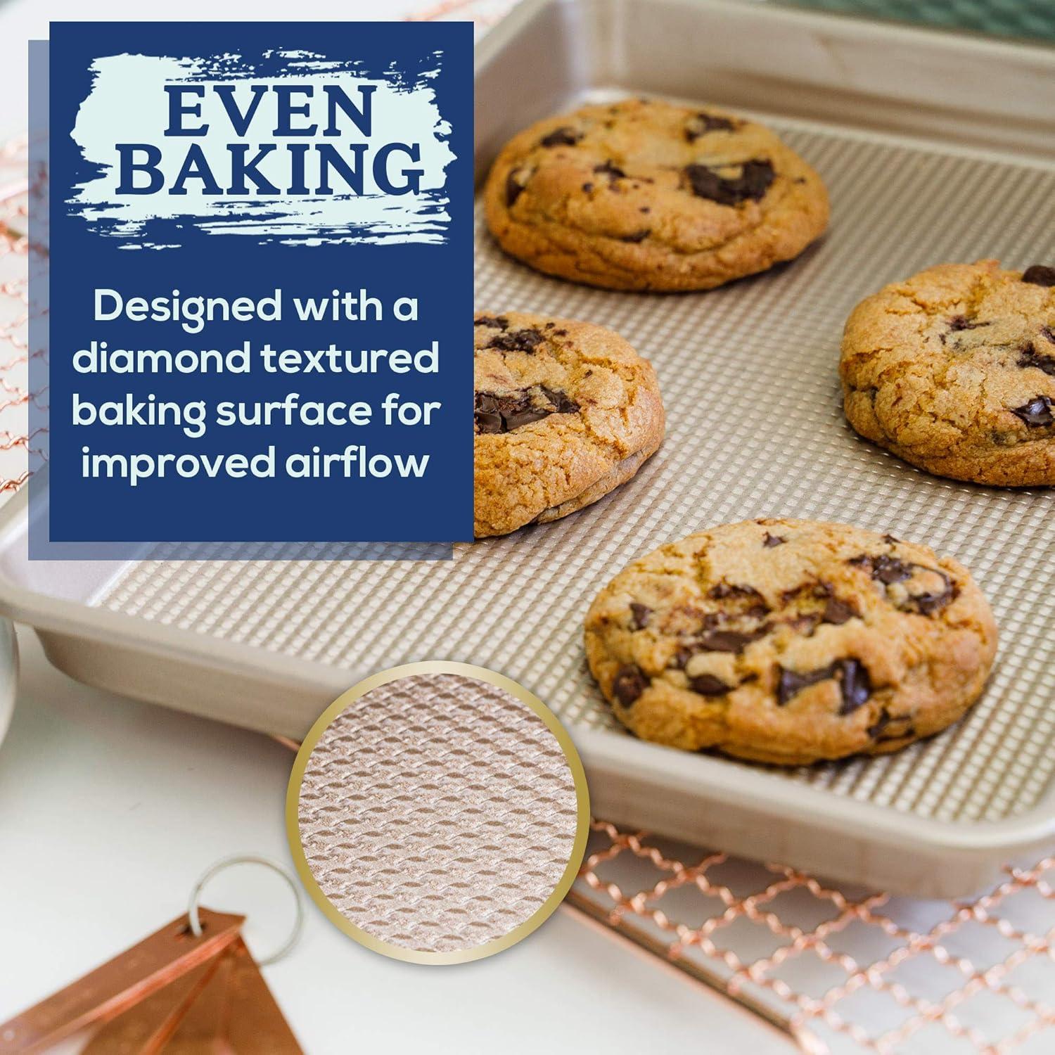 imageUltra Cuisine Nonstick Quarter Sheet 13 cookie sheets Baking Pan Warp Scratch Resistant Texture for Easy Food Release Durable Carbon Steel Design Professional Quality 9 x 13 Baking PanChampagne