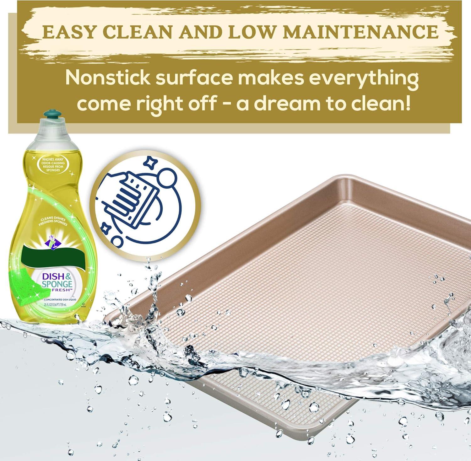imageUltra Cuisine Nonstick Quarter Sheet 13 cookie sheets Baking Pan Warp Scratch Resistant Texture for Easy Food Release Durable Carbon Steel Design Professional Quality 9 x 13 Baking PanChampagne
